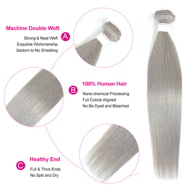 Kemy Hair Silver Gray Remy Straight Human Hair Bundle 10''-26'' 1PC