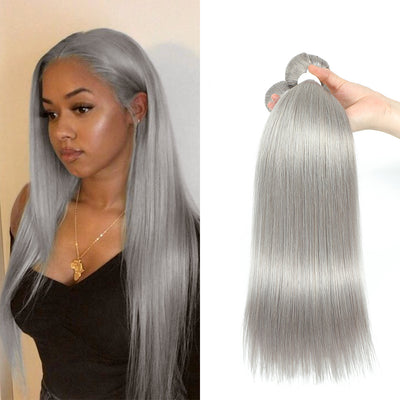 Kemy Hair  Silver Gray Remy Straight Human Hair Bundles 10''-26'' Three Bundles