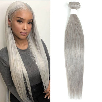 Kemy Hair Silver Gray Remy Straight Human Hair Bundle 10''-26'' 1PC