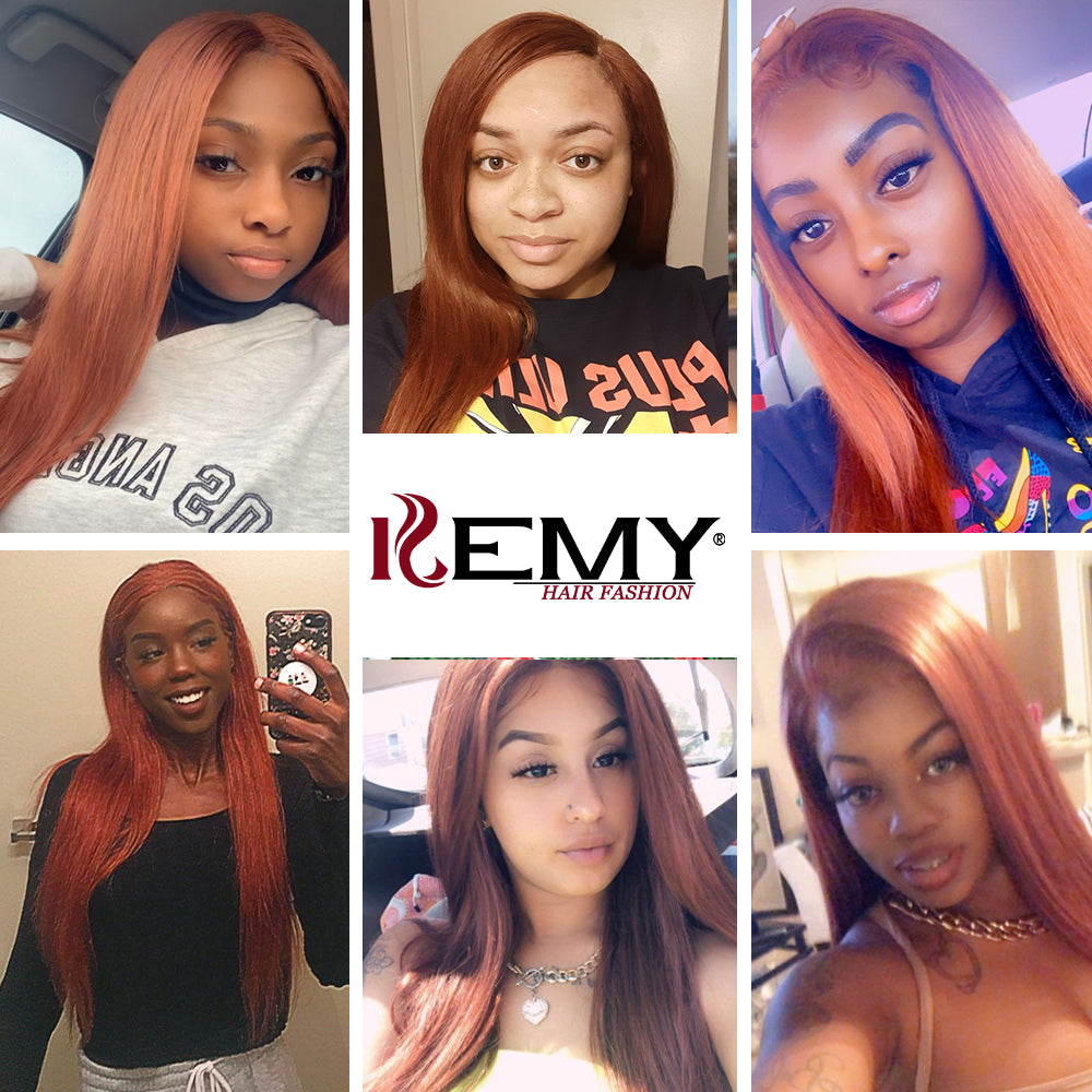 Kemy Hair  Auburn Cooper Red Straight Human Hair 3Bundles with  4×4 Lace Closure