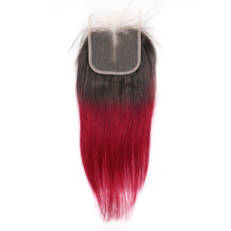 Straight Ombre BURG Human Hair 4×4 Free/Middle Part Lace Closure(8''-20'') (4448552353862)