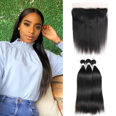 Kemy hair Straight Colored Human Hair Free/Middle Part 4×13 Lace frontal  (1B)