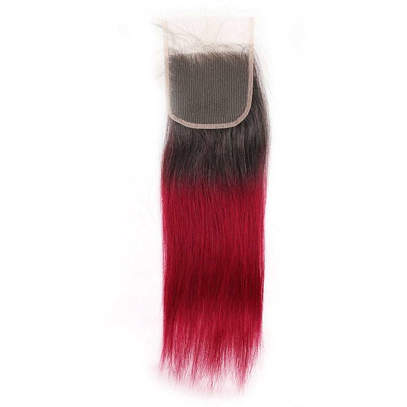 Straight Ombre BURG Human Hair 4×4 Free/Middle Part Lace Closure(8''-20'') (4448552353862)