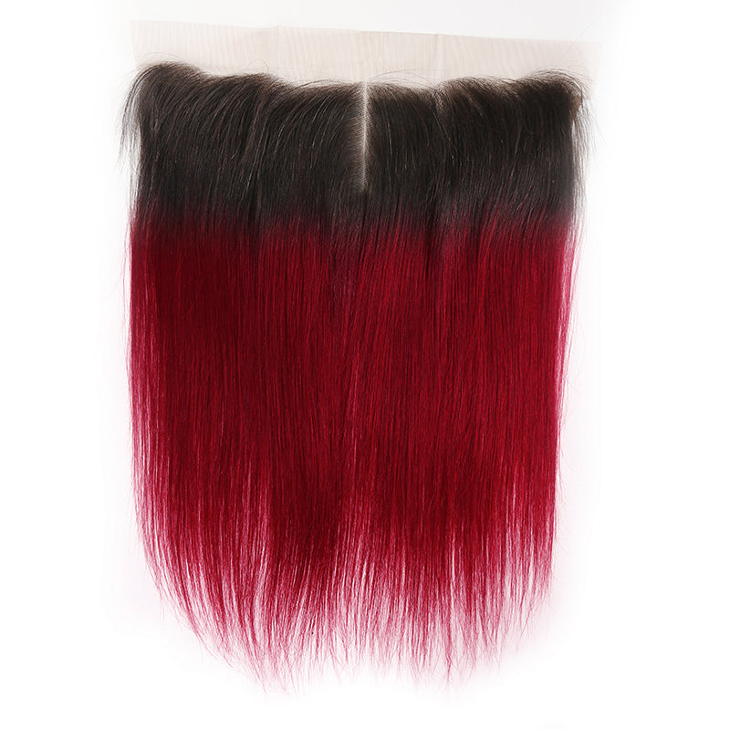 Straight Ombre BURG Human Hair 4×13 Free/Middle Part Lace Frontal(8''-20'') (4448563134534)