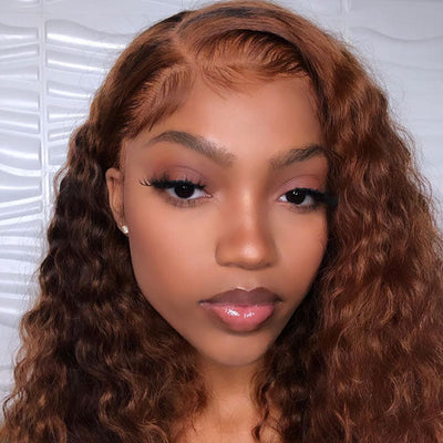 Auburn Brown 33 Colored Kinky Curly Human Hair 13X4 Lace Front Wigs