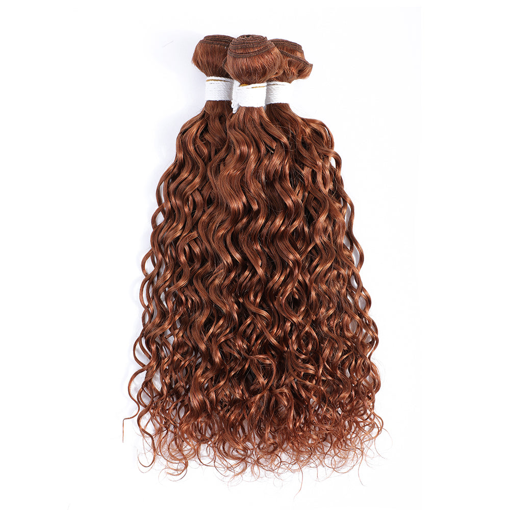 Kemy Hair Light Brown Water Wave Three Human Hair Bundles